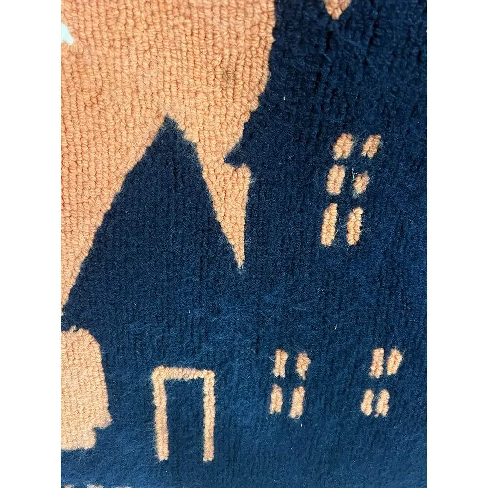 Pottery Barn Kids Orange Black Halloween Spooky Haunted House Rug Bats 36”x24”